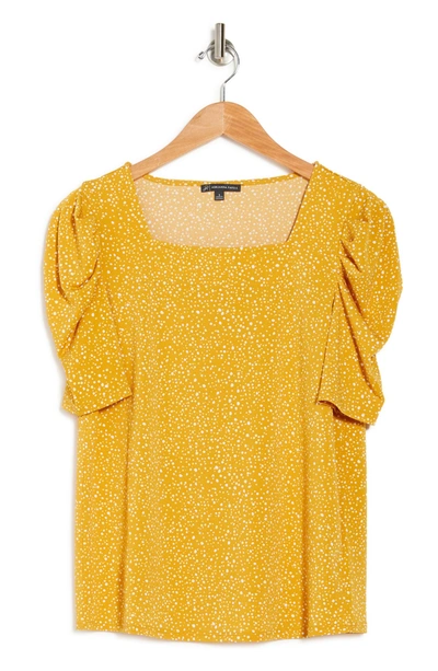 Shop Adrianna Papell Printed Moss Crepe Square Neck Top In Gold Jagged Dots