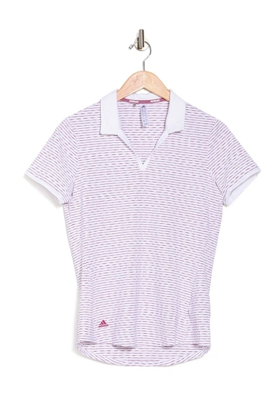Shop Adidas Golf Ultimate 365 Space Dye Stripe Polo Shirt In White/power Berry