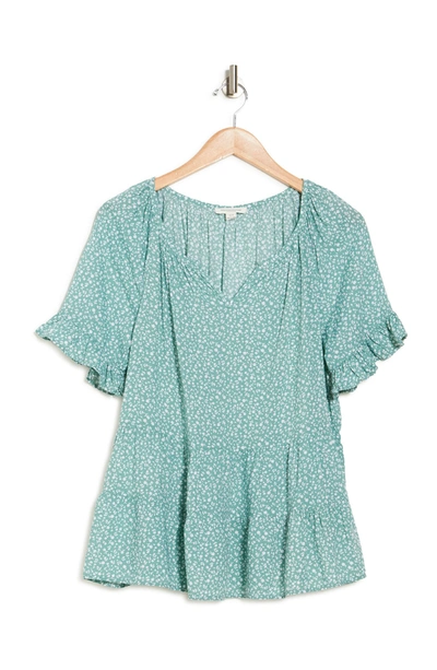 Shop Beachlunchlounge Akia Printed Ruffle Tiered Top In Mint Dalia