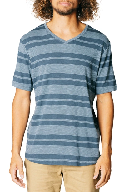Shop Fundamental Coast Harbor Stripe V-neck T-shirt In Midnight Navy