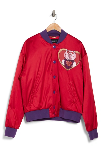 Shop Dolce & Gabbana Super Pig Print Bomber Jacket In Red