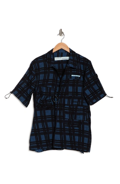 Shop Off-white Check Voyager Short Sleeve Shirt In Blue