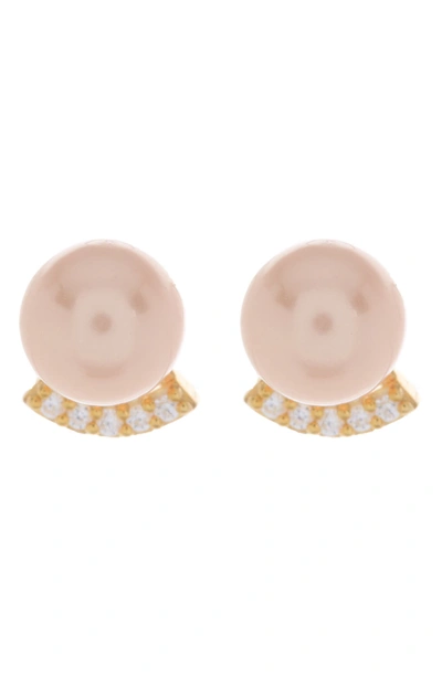 Shop Paige Novick 14k Yellow Gold Vermeil Pearl & White Cz Pave Stud Earrings In 14k Yg Plated Silver