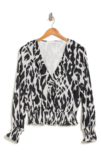 Shop Parker Printed Smocked Waist Ruffle Blouse In Ivory Tiger