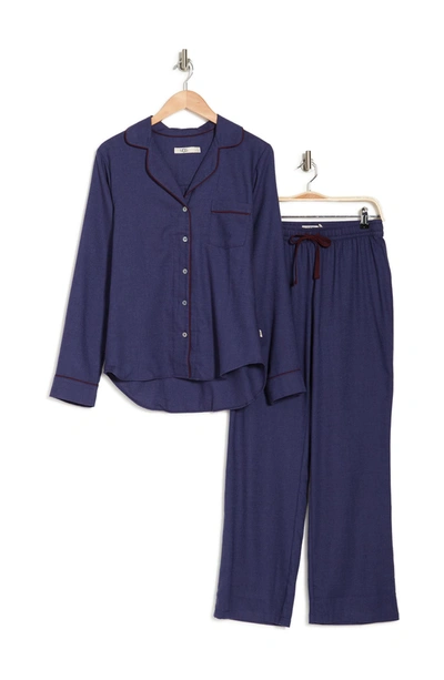 Shop Ugg Raven Plaid Flannel Pajama 2-piece Set In Starry Night