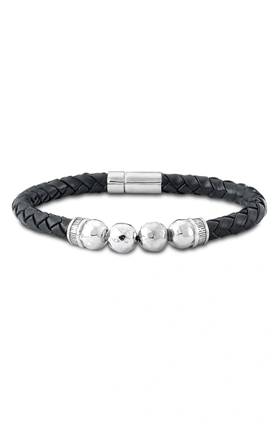 Samuel B. Sterling Silver Men's Black Leather Bracelet with