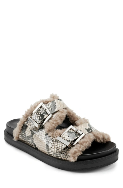Shop Aerosoles Olivia Faux Shearling Lined Sandal In Natural Snake Print Leather