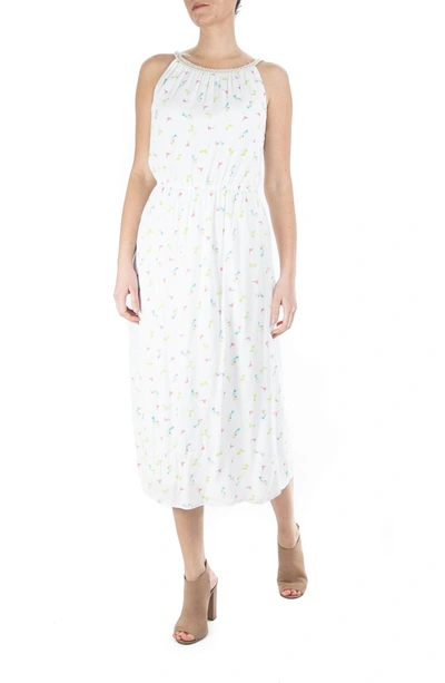 Shop Nina Leonard Braid Neck Printed Maxi Dress In White Multi