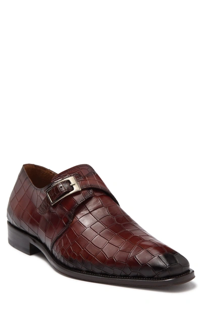 Shop Mezlan Croc Embossed Monk Strap Dress Shoe In Cognac