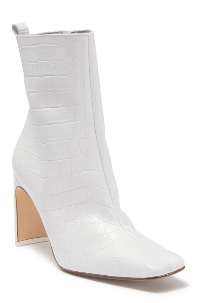Shop Miista Marcelle Croc Embossed Leather Block Heel Boot In White
