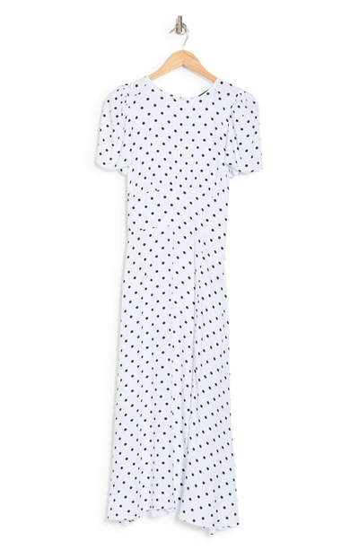 Shop Afrm Jamie Print Open Back Short Sleeve Dress In Blanc Polka Dot