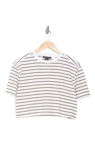 Shop French Connection Striped Crop T-shirt In 30-military Grn-white