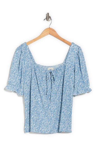 Shop Melloday Square Neck Tie Short Sleeve Knit Top In Blue