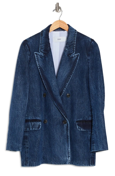 Closed Cockerel Notch Collar Blazer Jacket In Mid Blue Wash | ModeSens