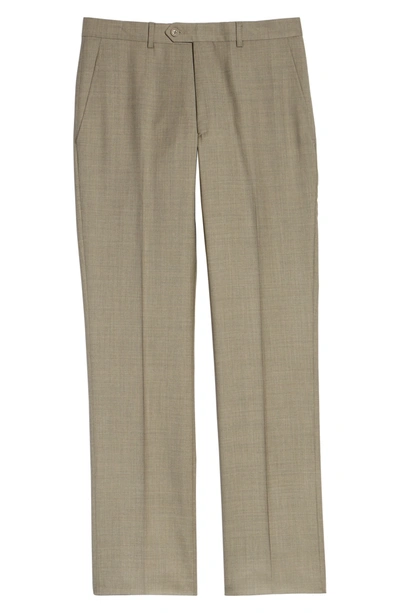 Shop Santorelli Luxury Flat Front Wool Dress Pants In Taupe