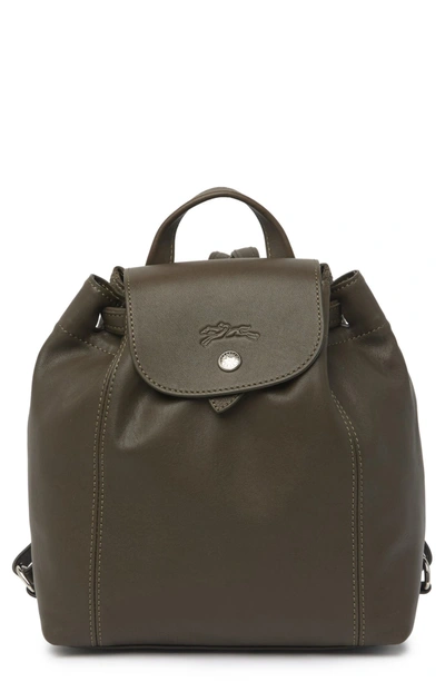Shop Longchamp Xs Leather Backpack In Khaki