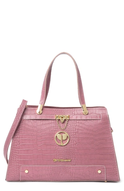 Shop Persaman New York Esther Croc Embossed Leather Satchel In Dusty Rose