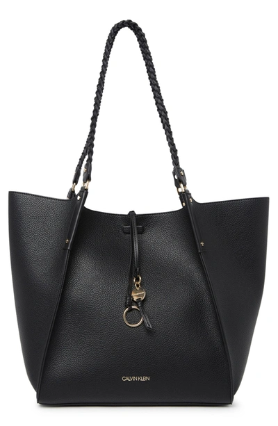 Shop Calvin Klein Shelly Novelty Large Tote In Blk Gold