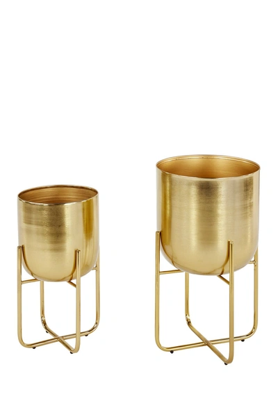 Shop Willow Row Goldtone Metal Contemporary Planter With Removable Stand