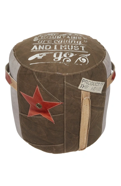 Shop Willow Row Brown Canvas Pouf With Leather Accents