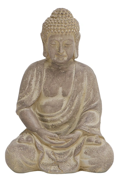Shop Willow Row Beige Ceramic Meditating Buddha Sculpture With Engraved Carvings & Relief Detail In Tan