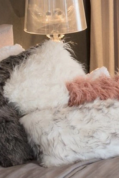 Shop Luxe Belton Faux Fur Pillow In Gradient Grey