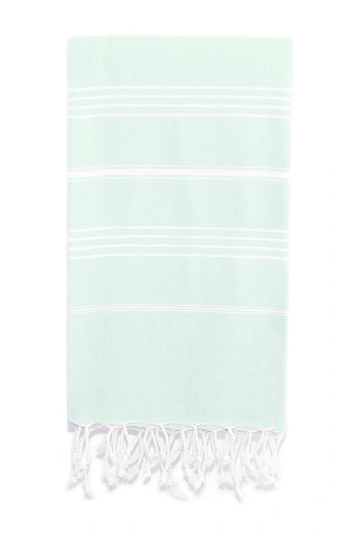 Shop Linum 'lucky' Turkish Pestemal Towel In Soft Aqua/ White