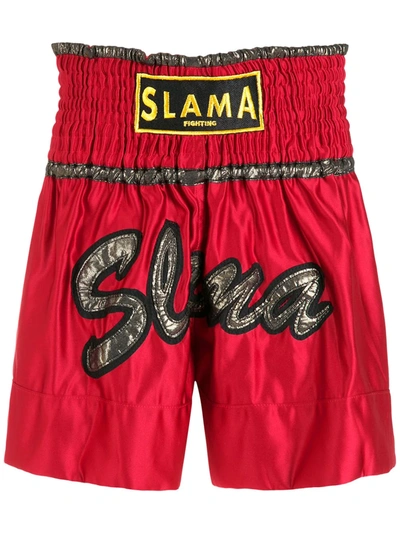 Shop Amir Slama Embroidered Luta Shorts In Red