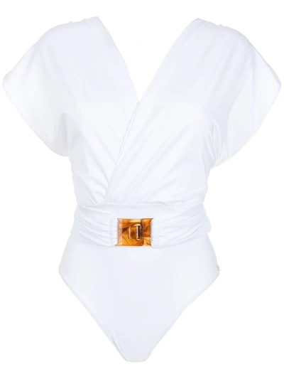 Shop Brigitte Crisscross-strap Swimsuit In White