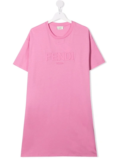Shop Fendi Teen Embossed Logo T-shirt Dress In Pink
