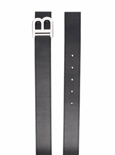 Shop Balmain Leather Belt With Logo Buckle In Black