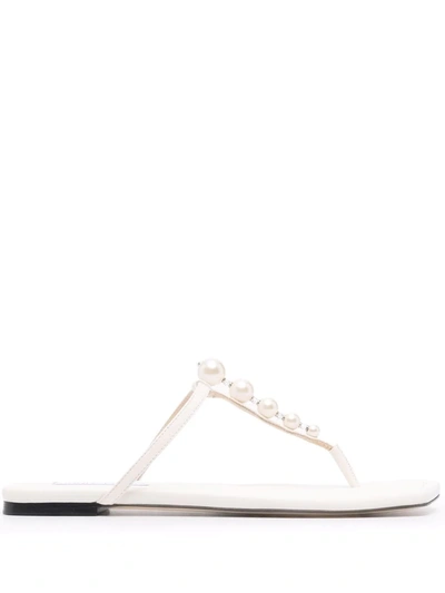 Shop Jimmy Choo Alaina Pearl-embellished Sandals In Weiss