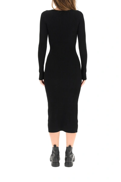 Shop Ganni Ribbed Midi Dress In Black