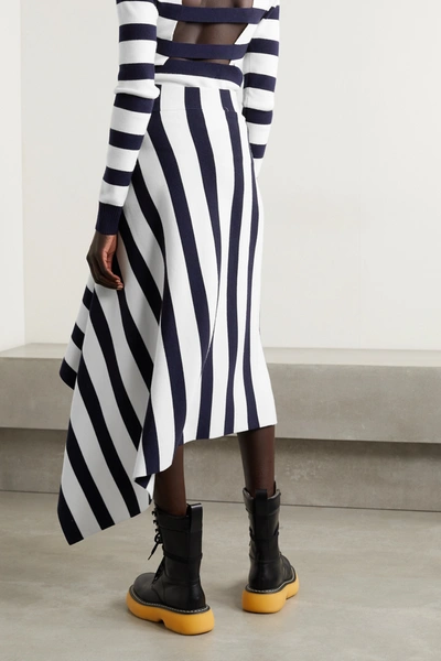 Shop Monse Asymmetric Striped Merino Wool-blend Midi Skirt In Ivory