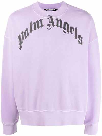 Shop Palm Angels Curved Logo Cotton Sweatshirt In Purple