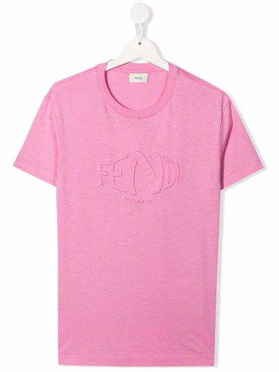 Shop Fendi Embossed-logo Short-sleeve T-shirt In Pink