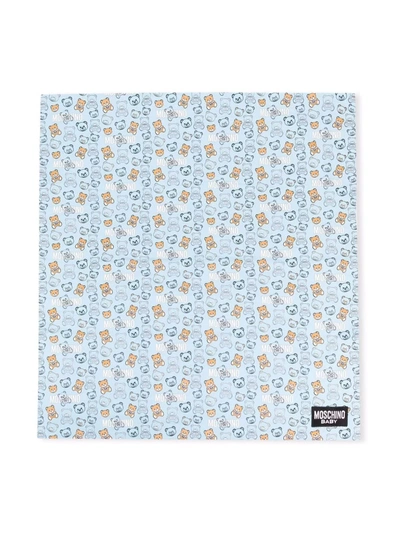 Shop Moschino Teddy Bear Print Blanket In Blue