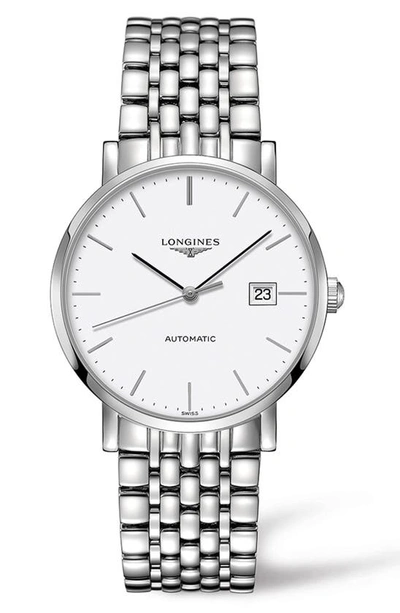 Shop Longines Elegant Automatic Bracelet Watch, 39mm In Silver/ White/ Silver