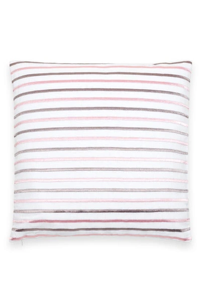 Shop Kate Spade Embroidered Stripe Linen & Cotton Accent Pillow In Plat/ Pink