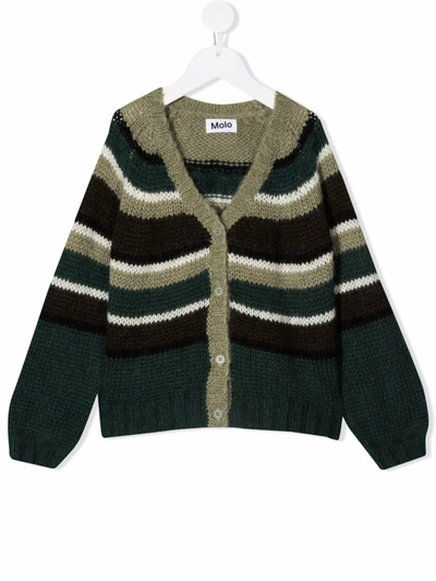 Shop Molo Striped Alpaca Wool-blend Cardigan In Green