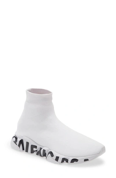 Shop Balenciaga Speed Lt Graffiti Knit Sneaker In Grey