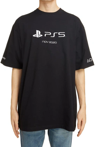 Shop Balenciaga X Sony Playstation 5 Oversize Graphic Tee In Black/ White