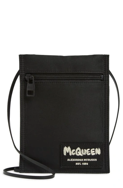 Shop Alexander Mcqueen Graffiti Logo Lanyard Card Case In Black/ Black/ Off W