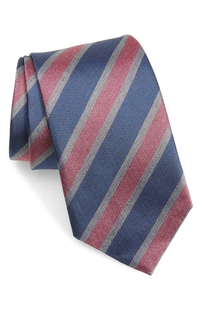 Shop David Donahue Stripe Silk Tie In Navy/ Pink