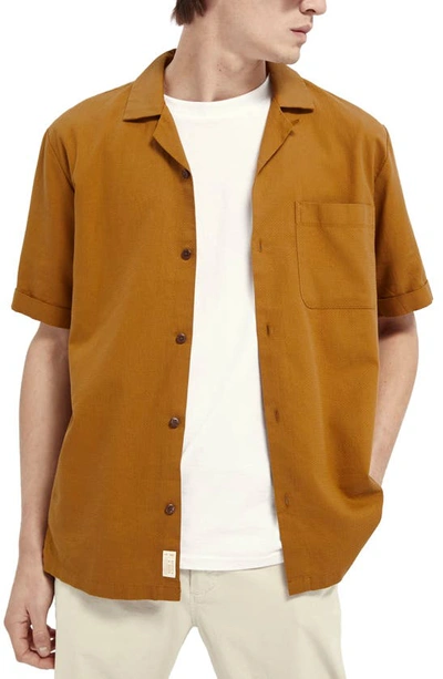 Shop Scotch & Soda Structured Short Sleeve Button-up Shirt In 500-nutmeg
