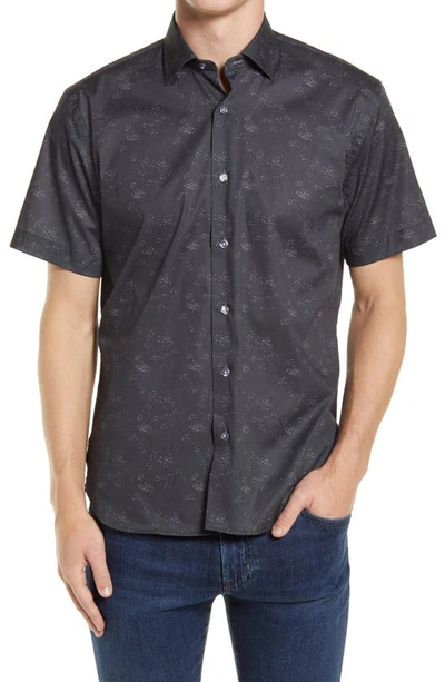 Shop Jeff Outerspace Short Sleeve Stretch Button-up Shirt In Black