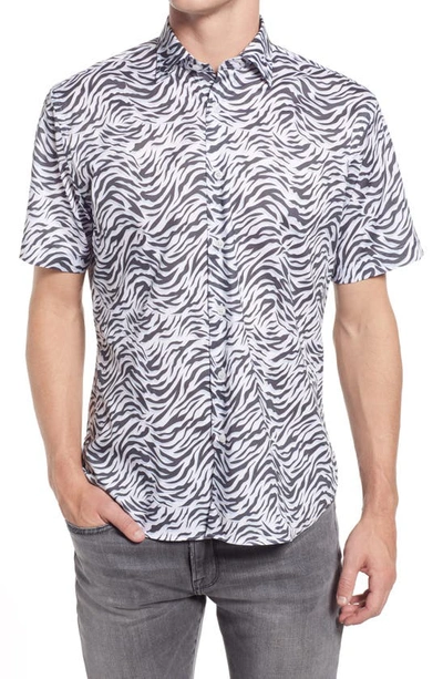 Shop Jeff Waves Short Sleeve Stretch Button-up Shirt In Black/white
