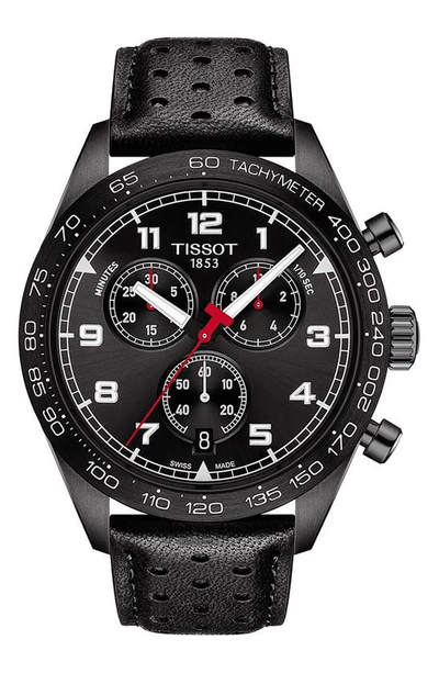 Shop Tissot Prs 516 Chronograph Leather Strap Watch, 45mm In Black