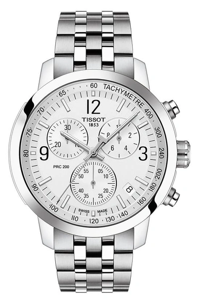 Shop Tissot Prc 200 Chronograph Bracelet Watch, 43mm In Silver