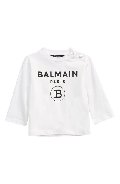 Shop Balmain Logo Graphic Tee In White Black